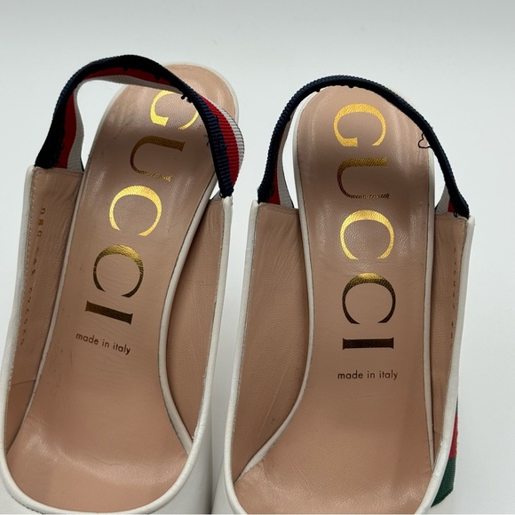 Gucci White And Red Leather Sling Back Heels (525942) Size 39.5 - Picture 8 of 17